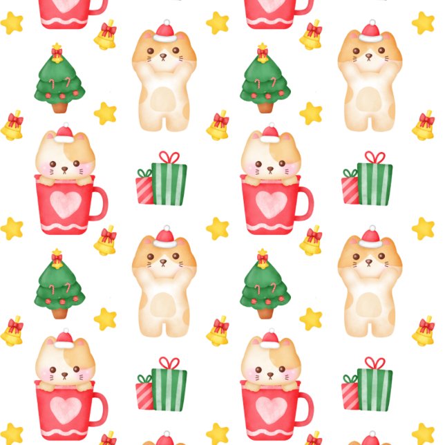 Christmas Cats Gifts And Stockings On White Wrapping Paper (Creator Uploaded)