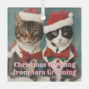 Christmas Cats Glass personalised Cute Kittens Glass Tree Decoration