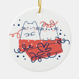 Christmas Cats in a Box/Present Ceramic Tree Decoration
