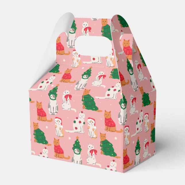 Christmas Cats in Festive Attire Pattern Favour Box (Front Side)