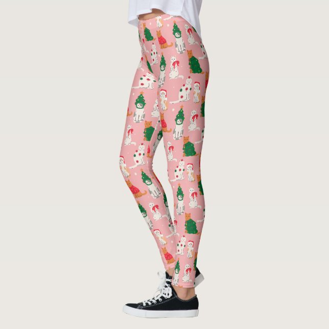 Christmas Cats in Festive Attire Pattern Leggings (Left)