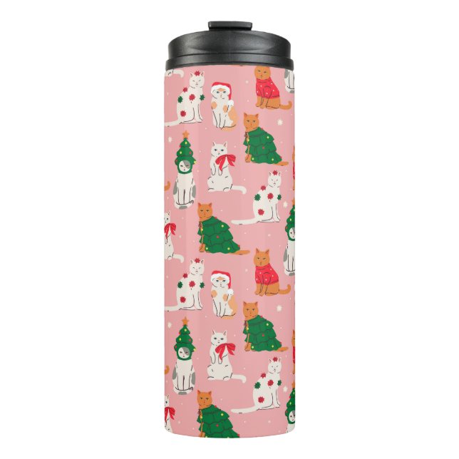 Christmas Cats in Festive Attire Pattern Thermal Tumbler (Front)