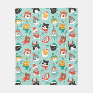 Christmas Cats in Holiday Sweaters Pattern Fleece Blanket