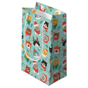 Christmas Cats in Holiday Sweaters Pattern Small Gift Bag