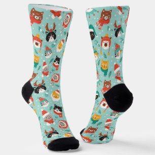 Christmas Cats in Holiday Sweaters Pattern Socks