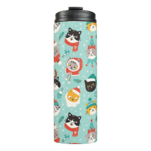 Christmas Cats in Holiday Sweaters Pattern Thermal Tumbler