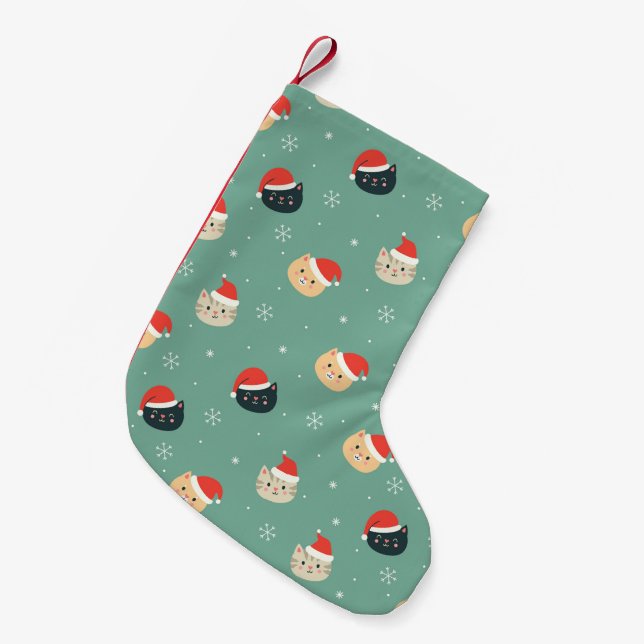 Christmas Cats in Santa Hats Pattern Small Christmas Stocking (Front (Hanging))