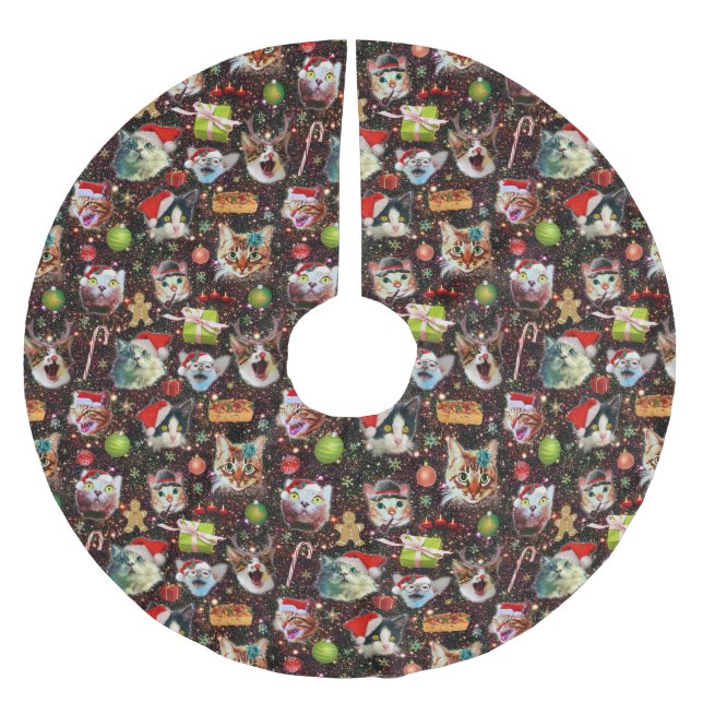 Christmas Cats in Space Galaxy Stars Funny Holiday Brushed Polyester Tree Skirt (Front)