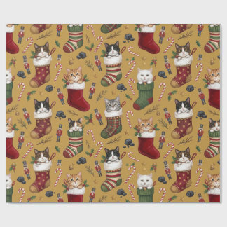Christmas Cats in Stockings Wrapping Paper
