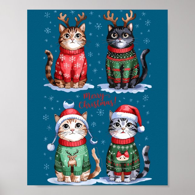 Christmas Cats _ Merry Christmas Cats Graphic  Poster (Front)