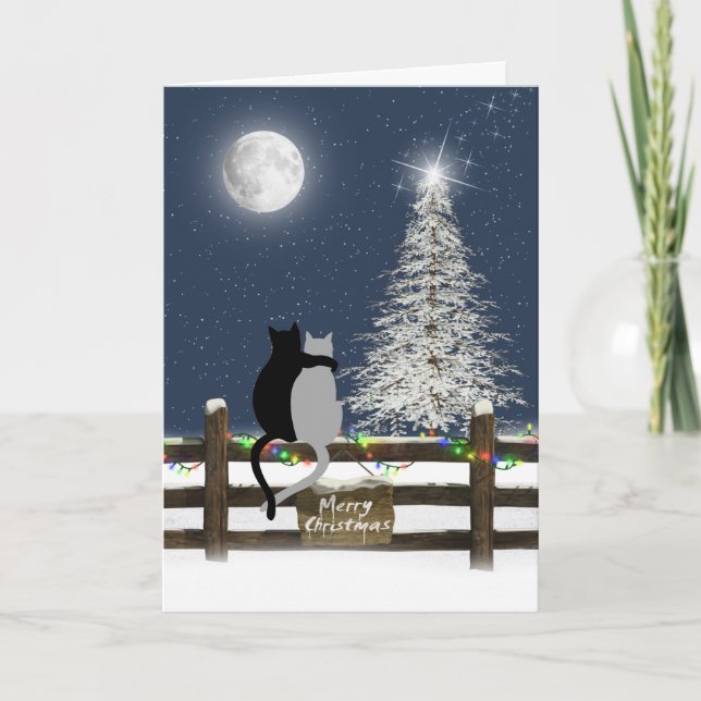 Christmas Cats on Fence Holiday Card (Front)