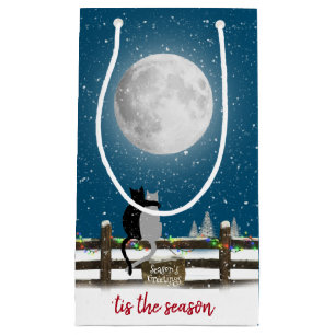 Christmas Cats On Fence with Moon Small Gift Bag