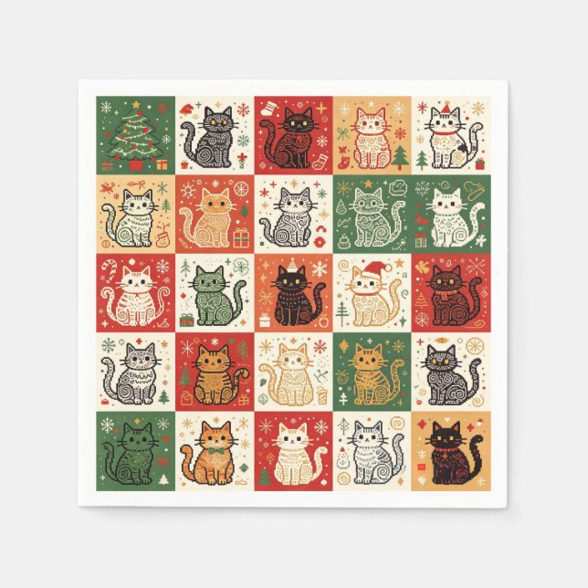 Christmas Cats Patchwork Cloth Napkin (Front)