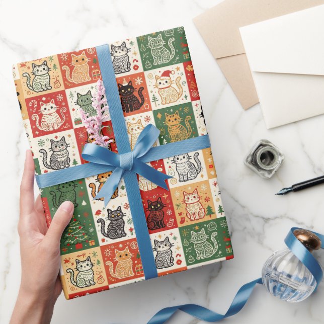 Christmas Cats Patchwork Wrapping Paper (Gifting)