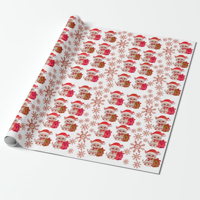 Christmas cats red wrapping paper  (Unrolled)