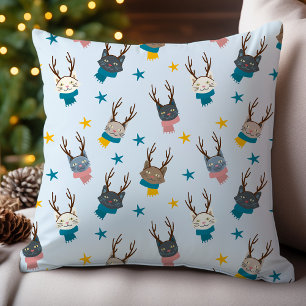 Christmas Cats Reindeer Antlers Colourful Scarves Cushion