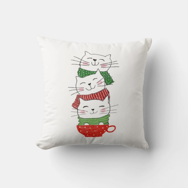 Christmas Cats Stacked Cup Scarves Funny Cute Cushion (Front)