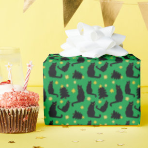 Christmas Cats Stars And Trees Wrapping Paper