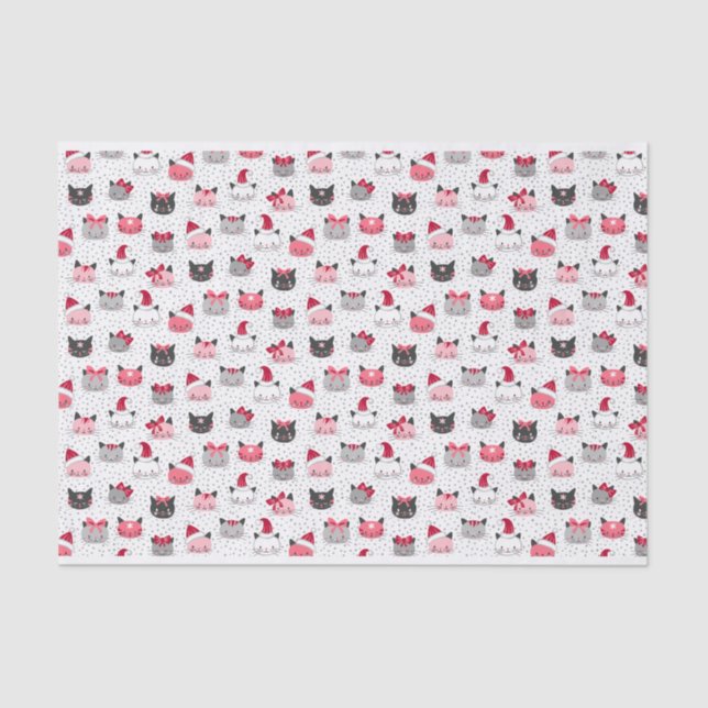 Christmas Cats With Santa Hats Tissue Paper (Front)