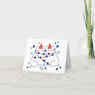 Christmas Cats Wrapped up in Lights BLANK  Holiday Card