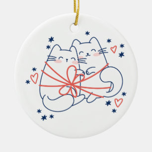 Christmas Cats Wrapped up in Love Ceramic Tree Decoration