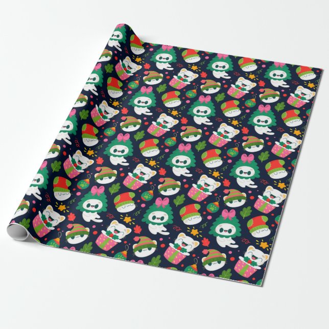 Christmas Cats Wrapping Paper (Unrolled)