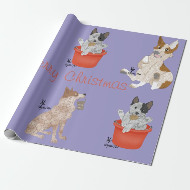 Christmas Cattle Dogs Wrapping Paper (Unrolled)