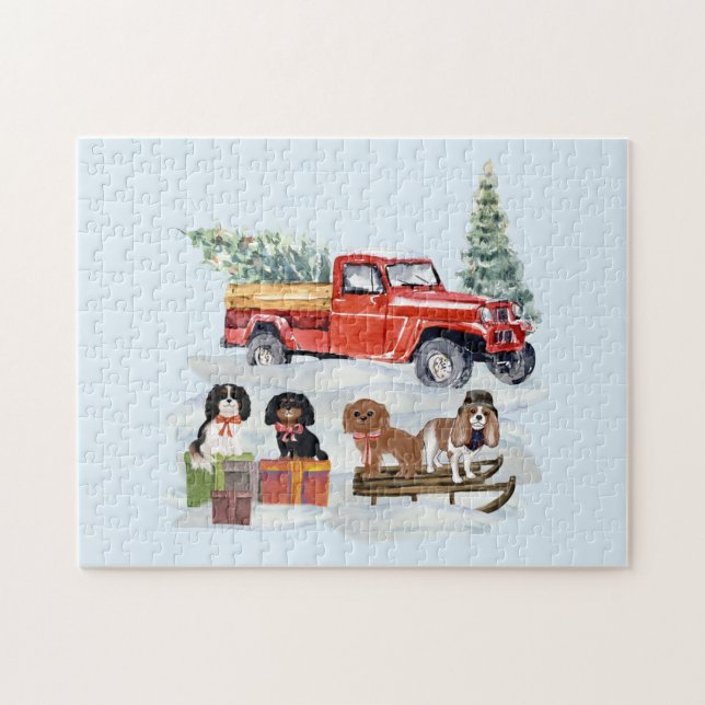 Christmas Cavalier King Charles and Truck Jigsaw Puzzle (Horizontal)