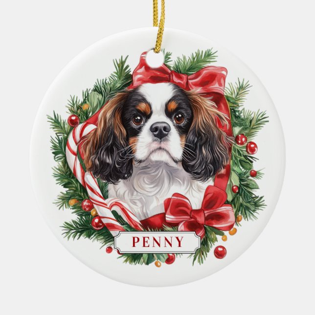 Christmas Cavalier King Charles Dog Ornament (Front)