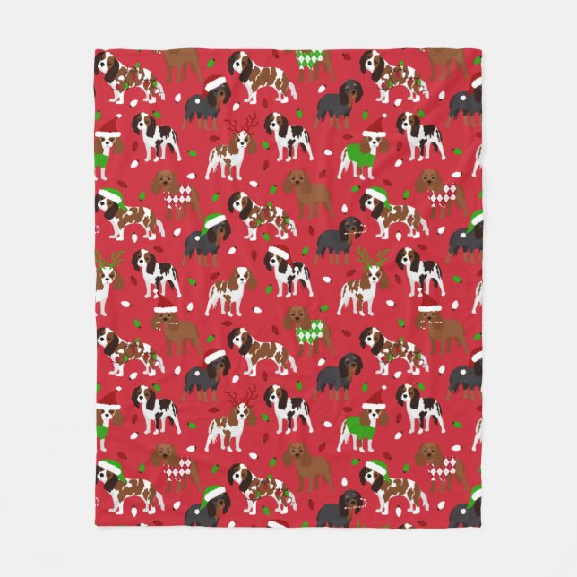 Christmas Cavalier King Charles Spaniel Fleece Blanket (Front)