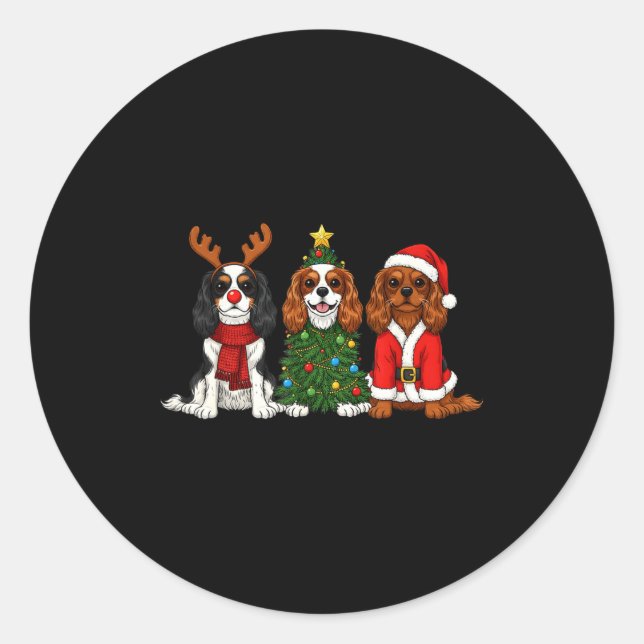 Christmas Cavalier King Charles Spaniel Santa Rein Classic Round Sticker (Front)