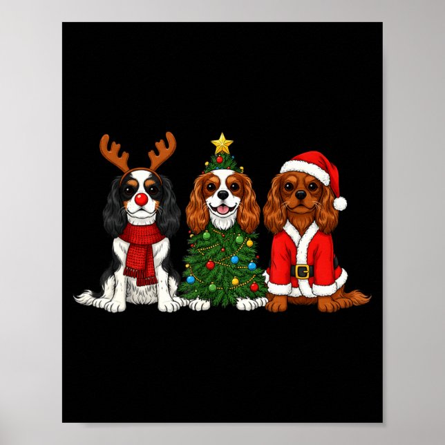 Christmas Cavalier King Charles Spaniel Santa Rein Poster (Front)
