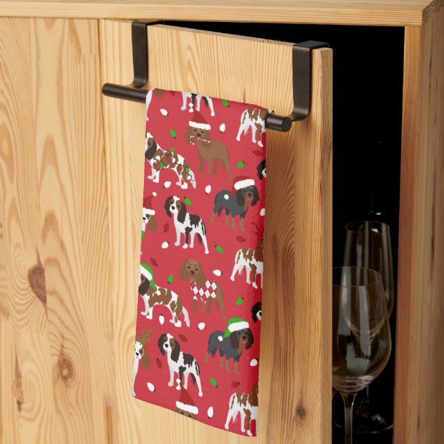 Christmas Cavalier King Charles Spaniel Tea Towel (Thirds Fold)