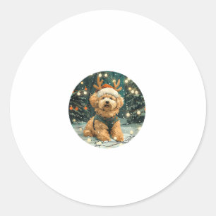 Christmas Cavapoo Reindeer Dog Santa Hat Cute Holi Classic Round Sticker