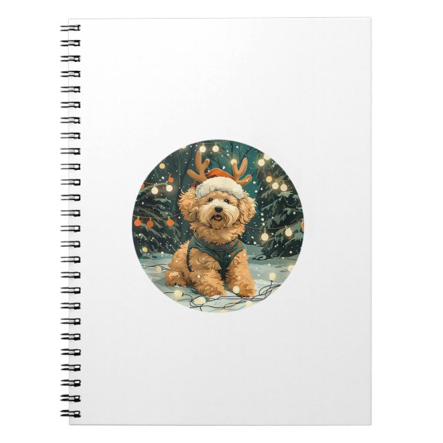 Christmas Cavapoo Reindeer Dog Santa Hat Cute Holi Notebook (Front)