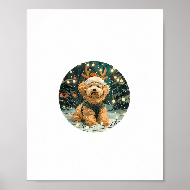 Christmas Cavapoo Reindeer Dog Santa Hat Cute Holi Poster (Front)