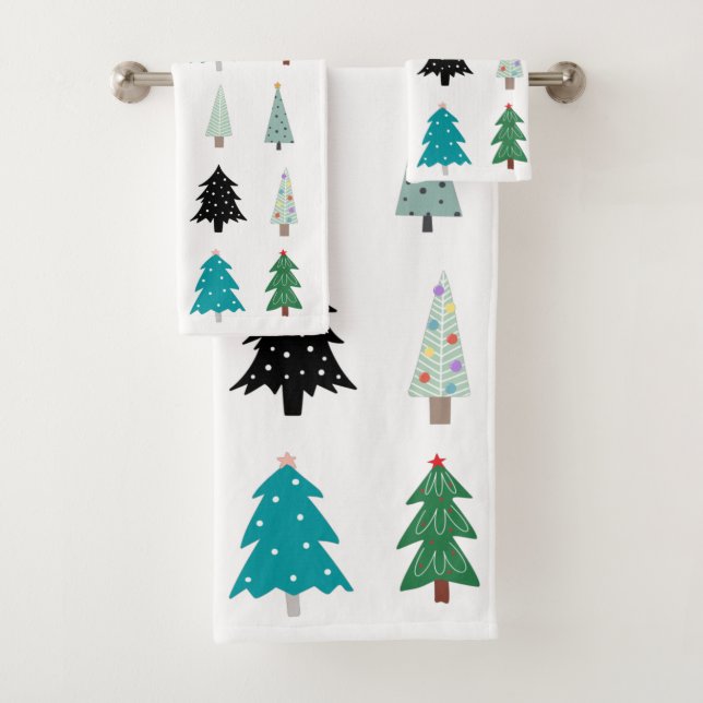 Christmas celebration artwork Xmas trees White Bath Towel Set (Insitu)