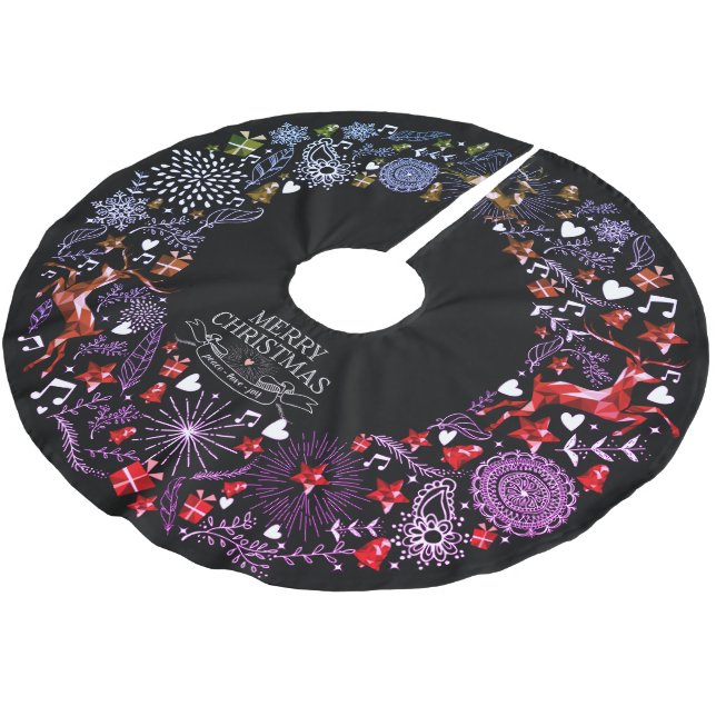 Christmas Celebration Chalkboard Circle Brushed Polyester Tree Skirt (Angled)