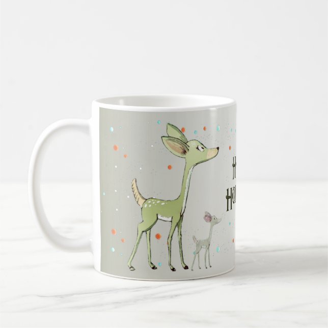 Christmas Celebration Green Deers Holidays Cute Coffee Mug (Left)