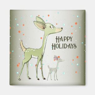 Christmas Celebration Green Deers Holidays Cute Magnet