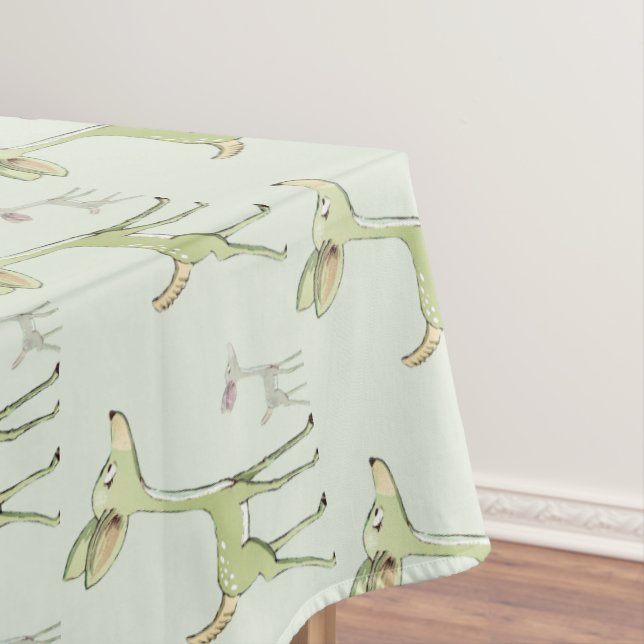 Christmas Celebration Green Deers Holidays Cute Tablecloth (In Situ)