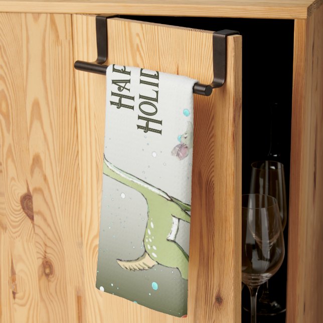 Christmas Celebration Green Deers Holidays Cute Tea Towel (Thirds Fold)