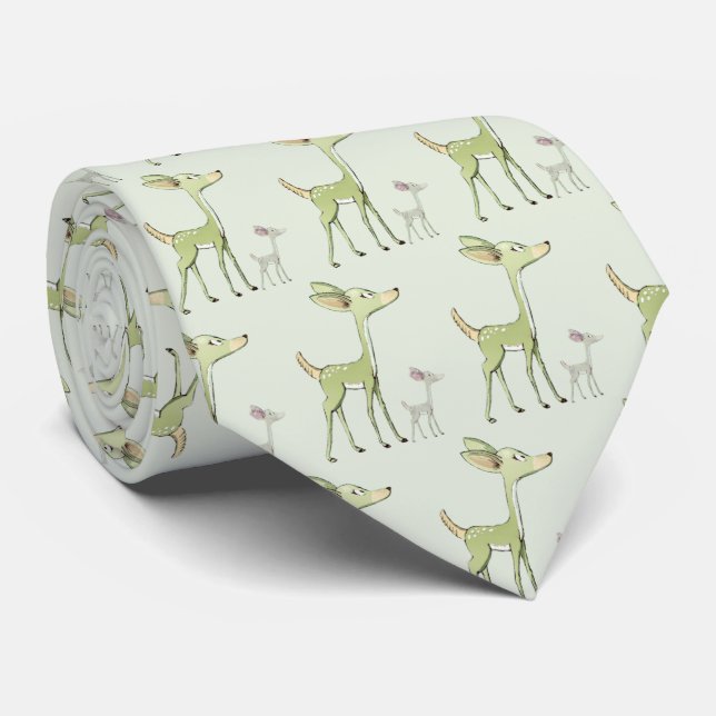Christmas Celebration Green Deers Holidays Cute Tie (Rolled)