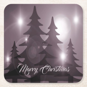 Christmas Celebration Pink Trees Purple Elegant Square Paper Coaster