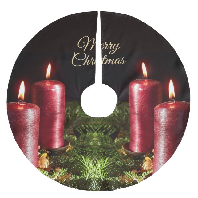 Christmas Celebration Red Candles Black Brushed Polyester Tree Skirt (Front)