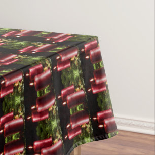 Christmas Celebration Red Candles Green Leaves Tablecloth