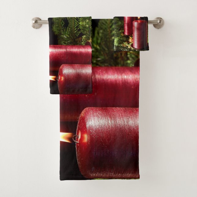 Christmas Celebration Red Candles Winter Holidays Bath Towel Set (Insitu)