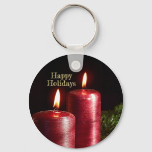 Christmas Celebration Red Candles Winter Holidays Key Ring