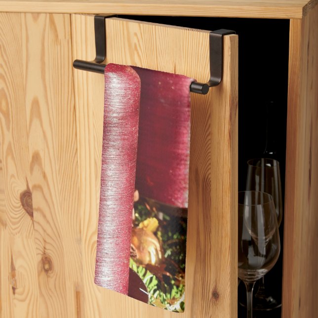 Christmas Celebration Red Candles Winter Holidays Tea Towel (Thirds Fold)