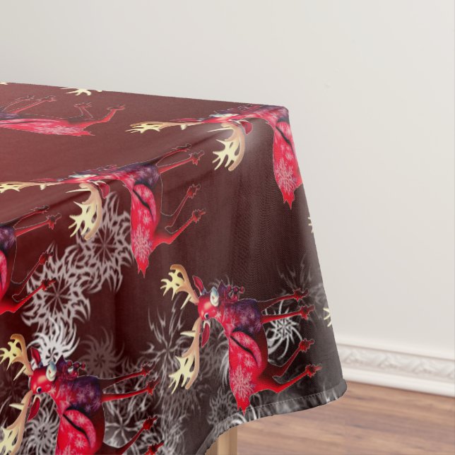 Christmas Celebration Red Reindeer Elegant Tablecloth (In Situ)